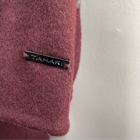 Tahari Double Breasted Single Button Oversized Wool Trenchcoat Burgundy Medium - Picture 8 of 10